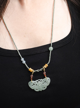 烟外月|岫玉蝴蝶项链手工编绳新中式民族风汉服古风马面裙软璎珞