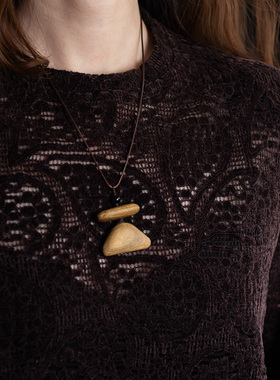 原创手工木质项链小众毛衣链