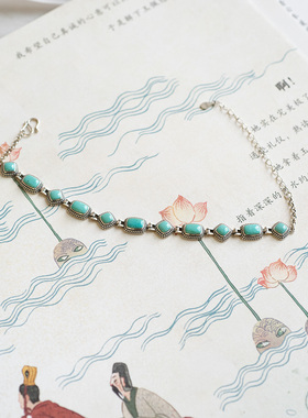 绿松石手链镶嵌925银链子气质高级感简约文艺百搭新中式通勤