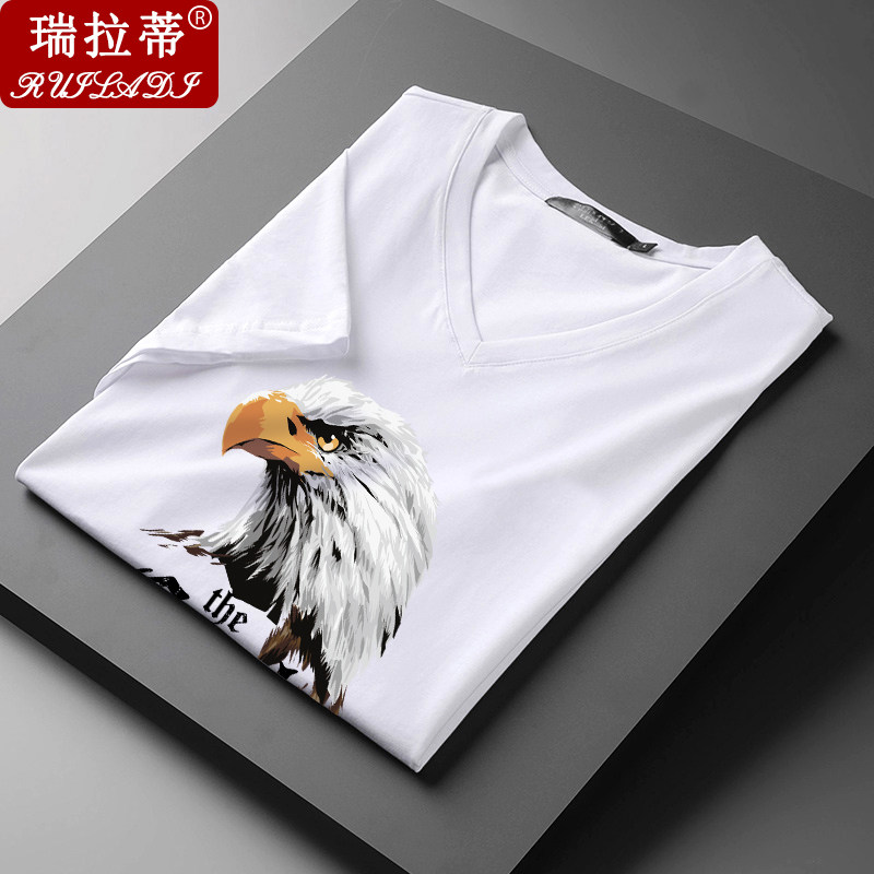 新款短袖t恤男纯棉v领ins时尚潮流夏季鸡心领半袖青年修身体恤衫