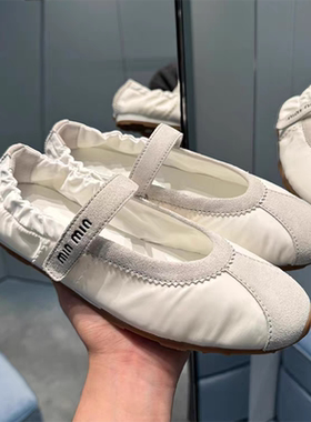 秋夏新款miu芭蕾舞鞋女真皮内增魔术贴玛丽珍鞋平底阿甘鞋德训鞋