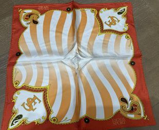 外贸德ESCADA Sport爱思卡达100%真丝绸丝巾桔小方巾手工卷边