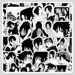 同人谷63张日漫黑白佐助贴纸动漫二次元人物手账本冰箱滑板装饰