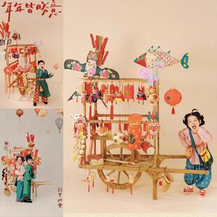 摄影道具卖货郎手推车传统新年中国风传统节庆民宿文化流动庙会车