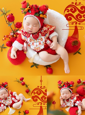 新款新生的儿马年宝宝中式拍摄主题道具初生婴儿拍照服装儿童摄影