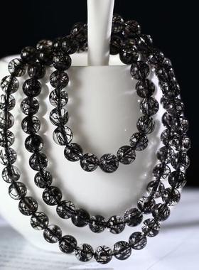 新品天然黑发晶三圈手链黑晶手串发丝浓密多层黑色晶体干净男女款