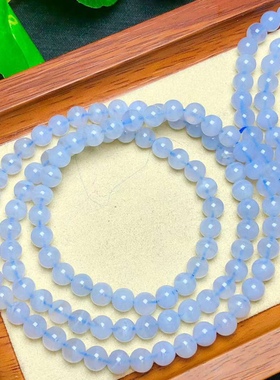 新品天然蓝纹玛瑙多圈手串蓝玛瑙多圈手链浅蓝色女士礼物饰品