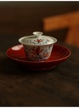 |梅似雪|《蓝彩幽兰》釉下彩手绘盖碗 二才 高足防烫 特好用