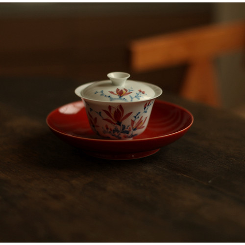 |梅似雪|《蓝彩幽兰》釉下彩手绘盖碗 二才 高足防烫 特好用