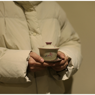 |勿念|《幽谷紫兰》手绘茶具蝴蝶兰三才盖碗茶杯好用防烫适合新手