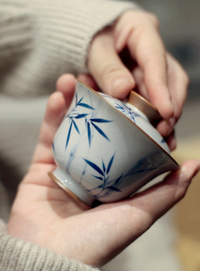 |霁斋|《竹林》清风盖碗 手绘仿古釉 香灰 茶具 品茗杯竹逸 竹子