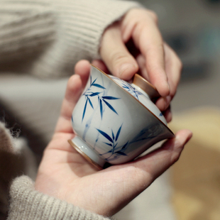 |霁斋|《竹林》清风盖碗 手绘仿古釉 香灰 茶具 品茗杯竹逸 竹子