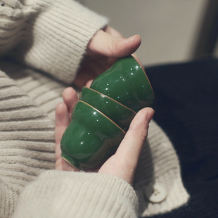 |勿念|《鹦鹉绿》纳福系列茶具 葫芦盖碗 茶杯品茗杯手绘梅花