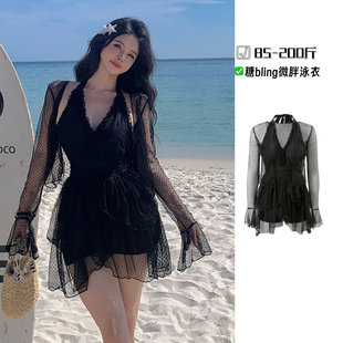 黑色V领大码 绝美高级感连体微胖mm遮肉泡温泉 泳衣女挂脖2026新款