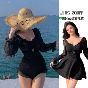 连体温泉2026新款 黑色大码 泳衣女微胖女孩mm200斤高级感遮肉裙式