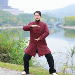 秀华道源冬季太极服男女加棉加厚长款棉袄太极拳练功服单件