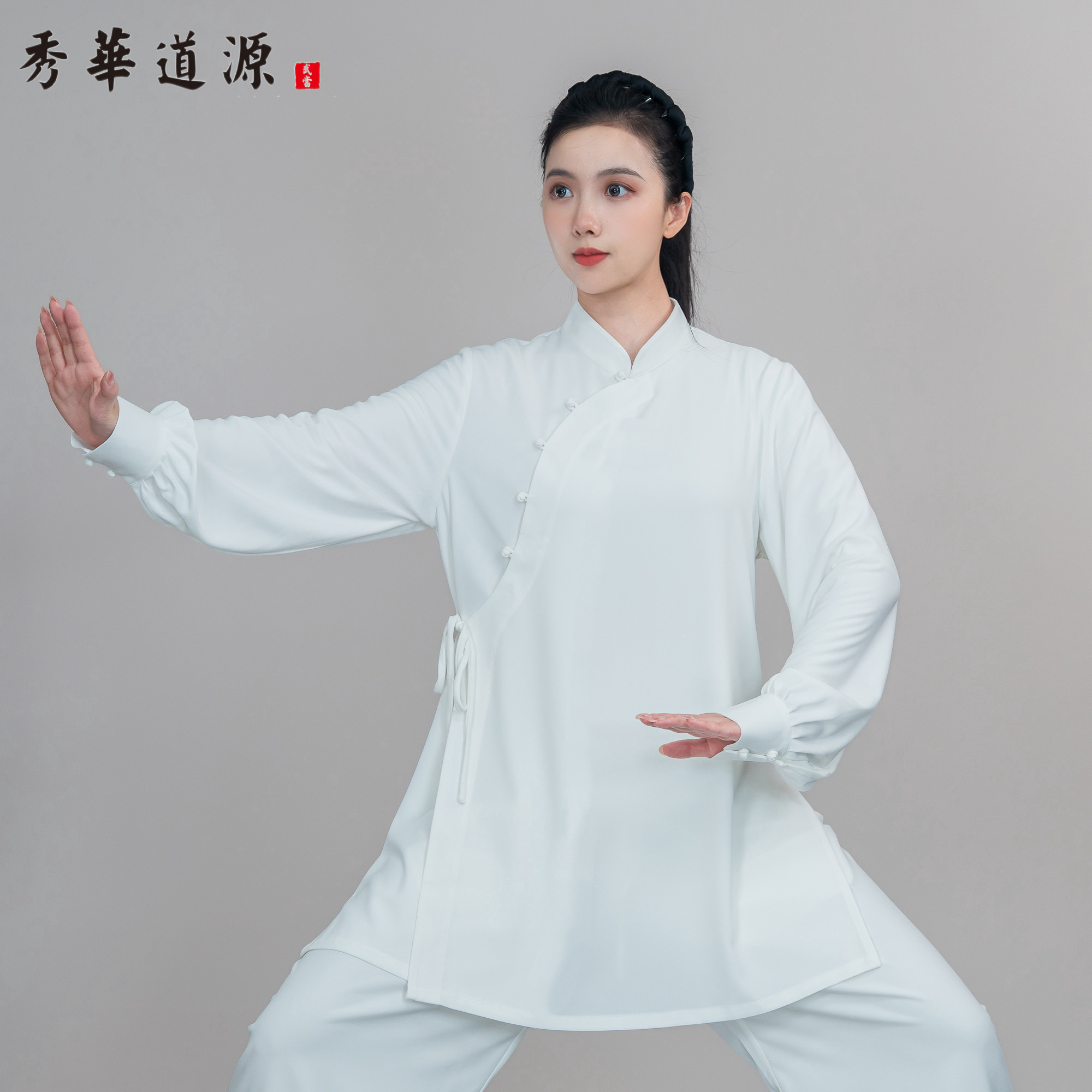 女款（珍珠弹力麻）斜襟绑袖四季款太极服武术练功表演服