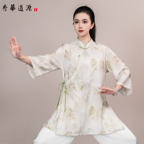 女夏季单上衣（冰竹云纤）斜襟7分袖太极武术练功表演服