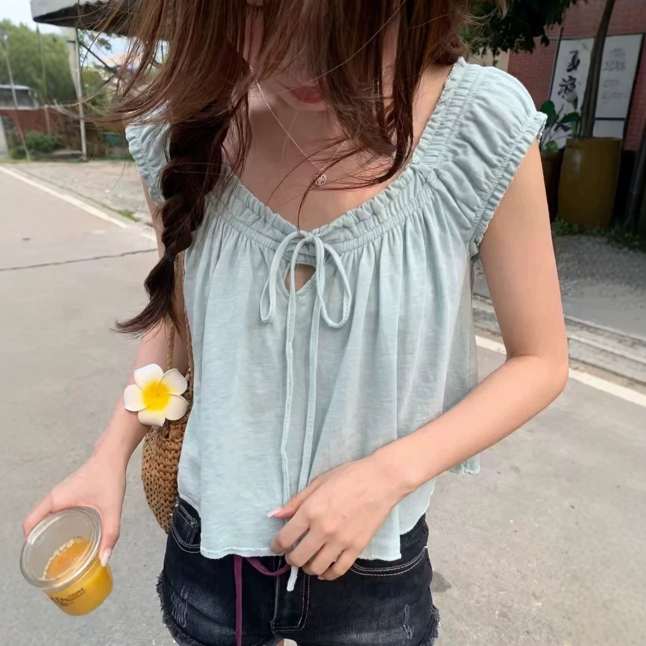 Freepeople赵露思同款薄荷绿无袖
