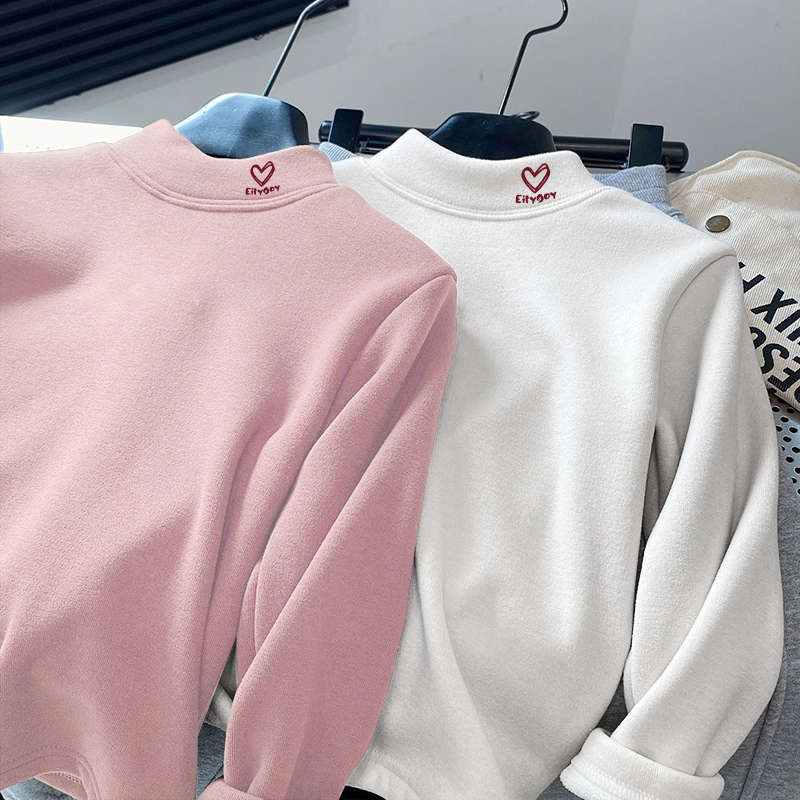 秋冬季女童加绒加厚德绒T恤宝宝一体绒打底衫儿童卡通保暖上衣