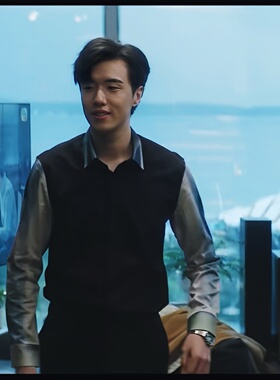 凡人歌那隽张哲华同款墨染蓝拼接袖衬衫靓仔男士国风撞色上衣