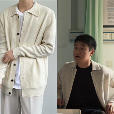 玫瑰的故事黄振华佟大为同款纽扣翻领开衫毛衣男高级感针织毛线衣