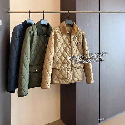 亦舞之城谭思婷秦岚同款刺绣菱格棉服灯芯绒翻领轻薄夹克棉衣外套