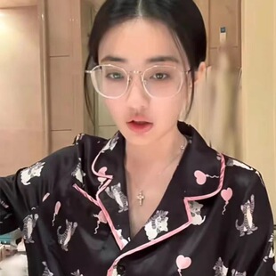 新款 家居服薄款 冰丝睡衣女春秋款 长裤 可爱猫咪甜美风长袖 徐璐同款