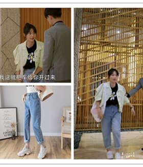 戚薇邢菲同款春夏高腰老爹牛仔裤女盐系九分直筒显瘦宽松哈伦裤女