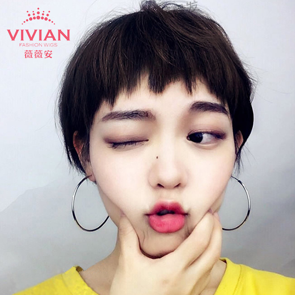 薇薇安假發女自然逼真狗啃眉上短發個性二次元齊碎劉海直發VZ119