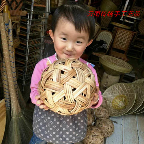 手工编织蹴鞠球天然制作藤球竹篾绣球道具缅甸装饰工艺品古代足球