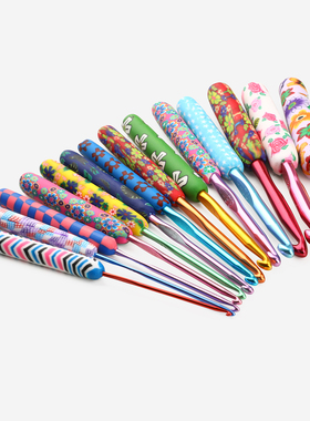 朗恩软陶加长款软柄钩针迷你阿富汗彩色铝钩针钩玩偶包包围巾