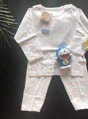 安婴保新款纯棉圆领肩开套装长袖套装（偏大）