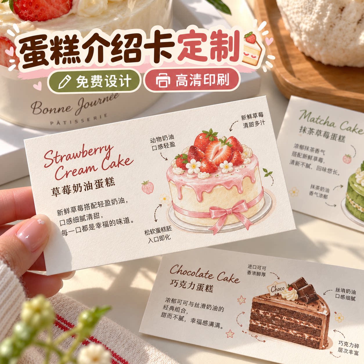 蛋糕卡片定制甜品介绍明信片烘焙产品配料说明书面包店装饰硬卡纸