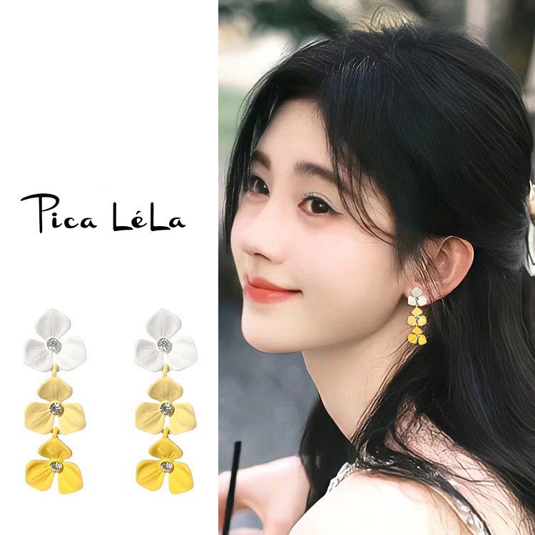 小众彩色花朵耳钉女度假风长款气质耳环可爱甜美耳坠海边夏天耳饰