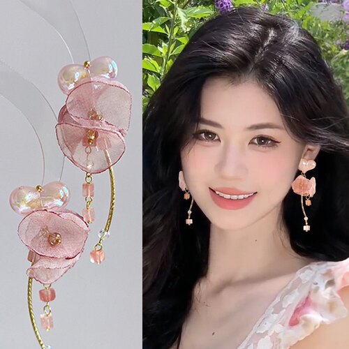 小众甜美爱心流苏耳环度假风