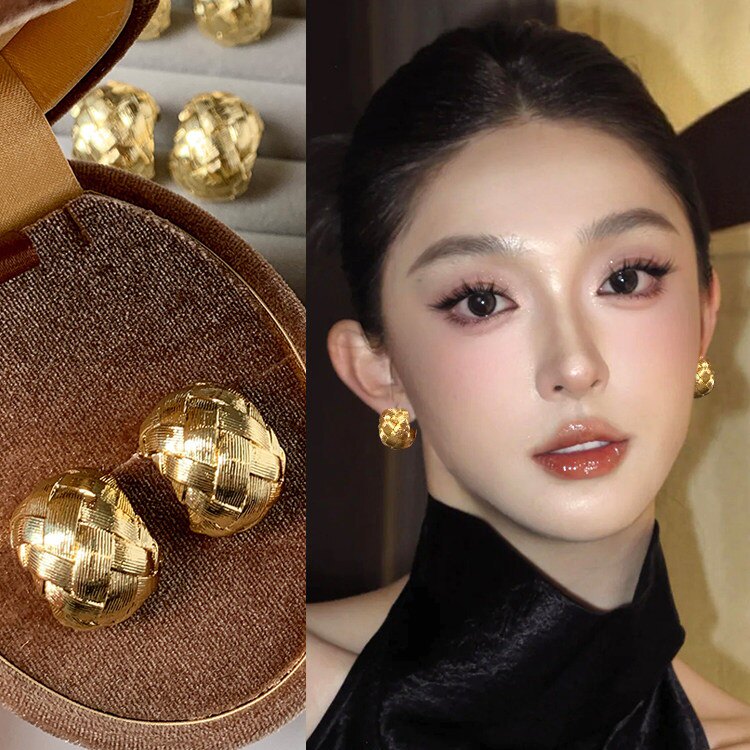 小众925银针金色C型耳环女款