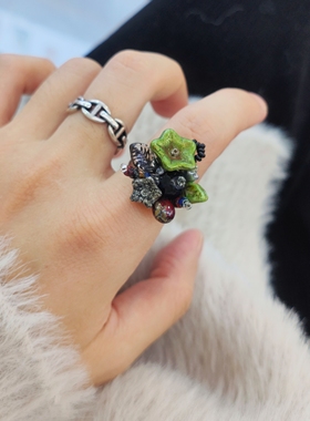 小坐手作 | 原创超美复古进口捷克琉璃古董珠开口戒指女生礼物