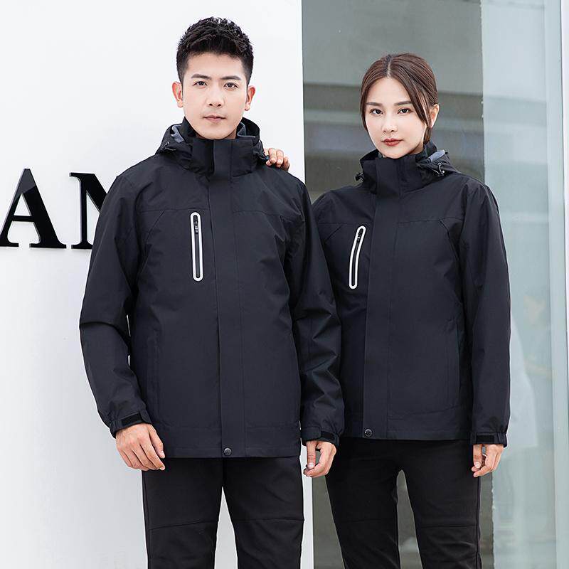 三合一可拆卸冲锋衣冬季黑色户外4S店工作服加绒男女外套印字LOGO