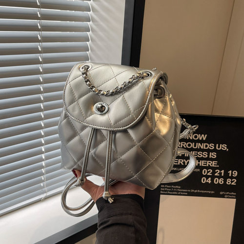 经典小香风链条双肩包女士2024新款时尚百搭单肩斜挎包多用小背包