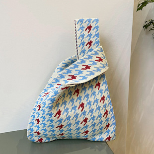 千鸟格针织包包女小众设计韩版 百搭出街单肩手提包腋下包女包 时尚