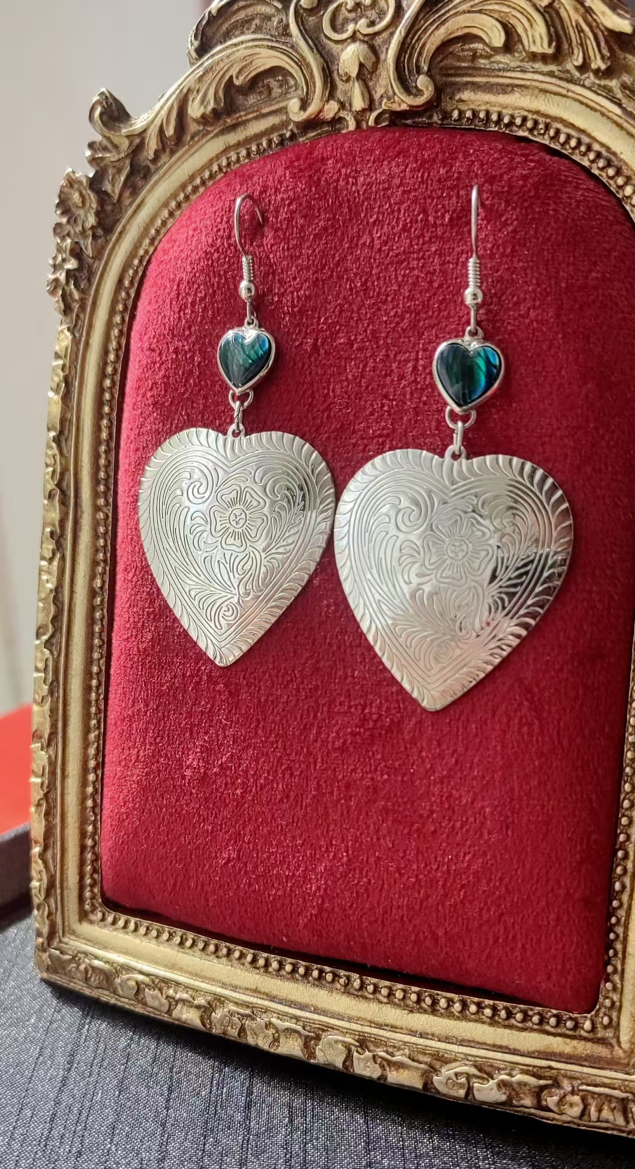 美国中古首饰灵动925纯银心形爱心流苏长耳环耳钩錾刻花纹古着,饰品/流行首饰/时尚饰品新,银饰耳饰,淘宝优惠券,粉丝福利购,淘宝优惠卷