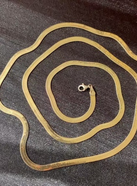 意大利高级手工艺柔软如水感925纯银镀金长项链蛇骨链中古着首饰