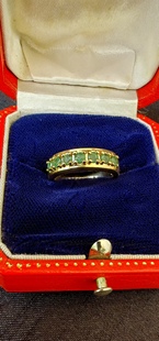 中国台湾出口镶祖母绿宝石925纯银12k金戒指环中古着首饰vintage