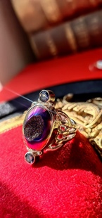 意大利Sajen孤品925纯银紫水晶炫彩矿晶宝石活圈戒指环中古着首饰