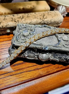 中国台湾镶嵌几何造型三角闪钻 925纯银镀18k金手链海外回流中古