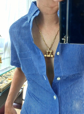 意大利中古首饰925纯银厚实镀金青蛙双蛙项链吊坠古着海外vintage