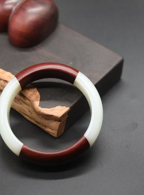 断镯拼接紫檀木木镯 定制 和田玉镯子榫卯接木 翡翠镯子修复维修