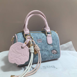 面包小狗 柔粉晨光枕头包包女牛仔蓝布包单肩斜挎包