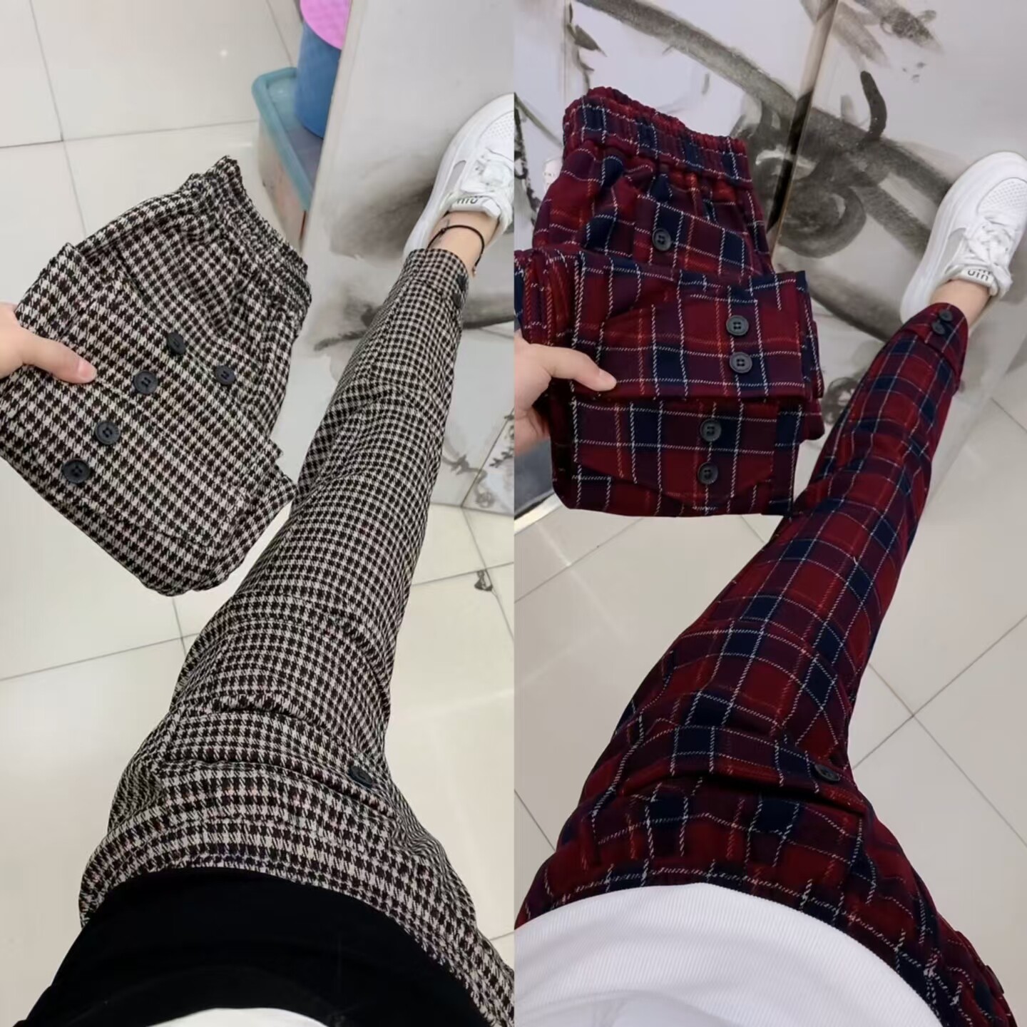 秋季新款格子休闲裤女显瘦